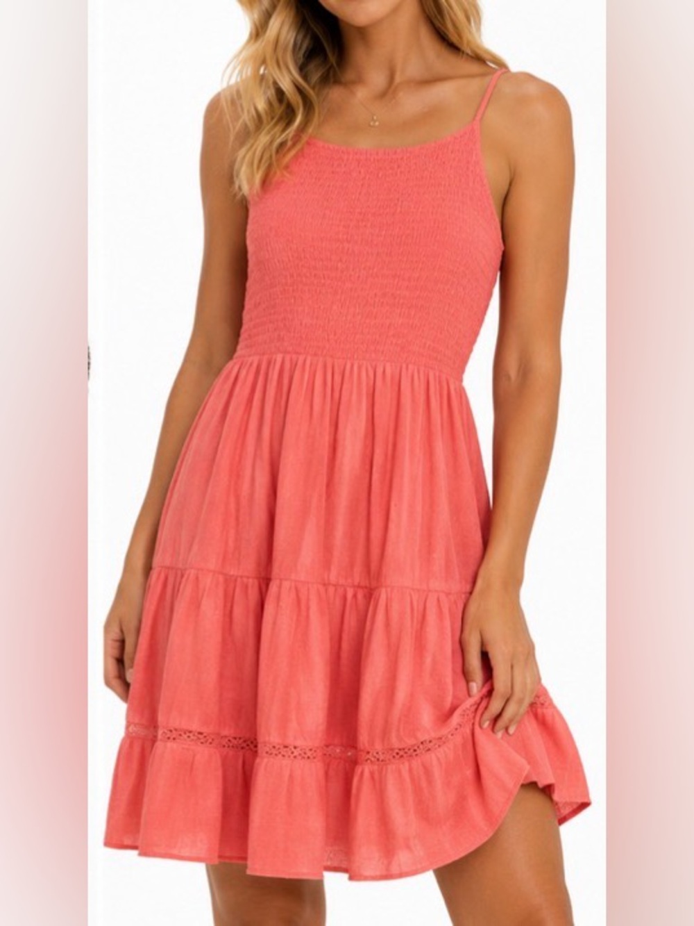 Zara Melon Rauched Sleeveless‎ Coral Tiered Dress size Small
